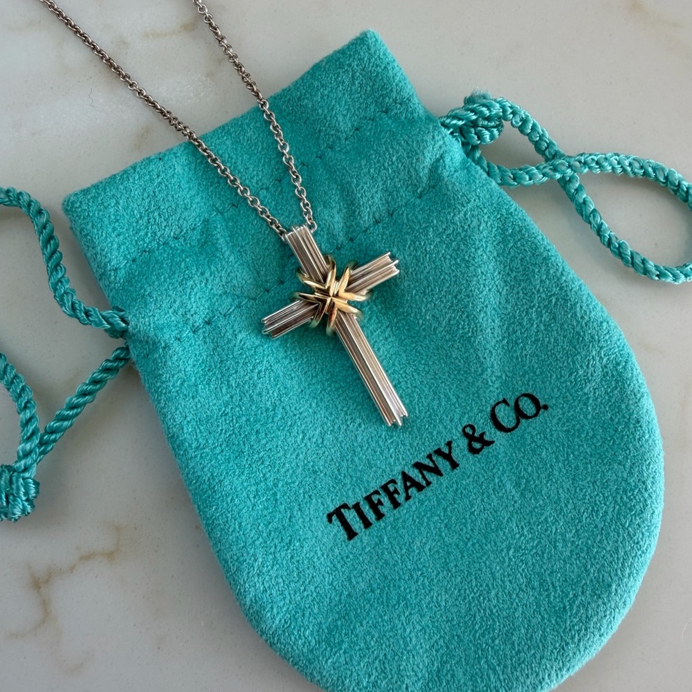 Vintage Tiffany & Co. Sterling Silver & 18K Yellow Gold Cross Pendant Necklace